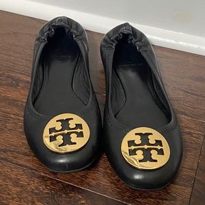 Tory Burch Black Leather Classic Reva Ballet Flats